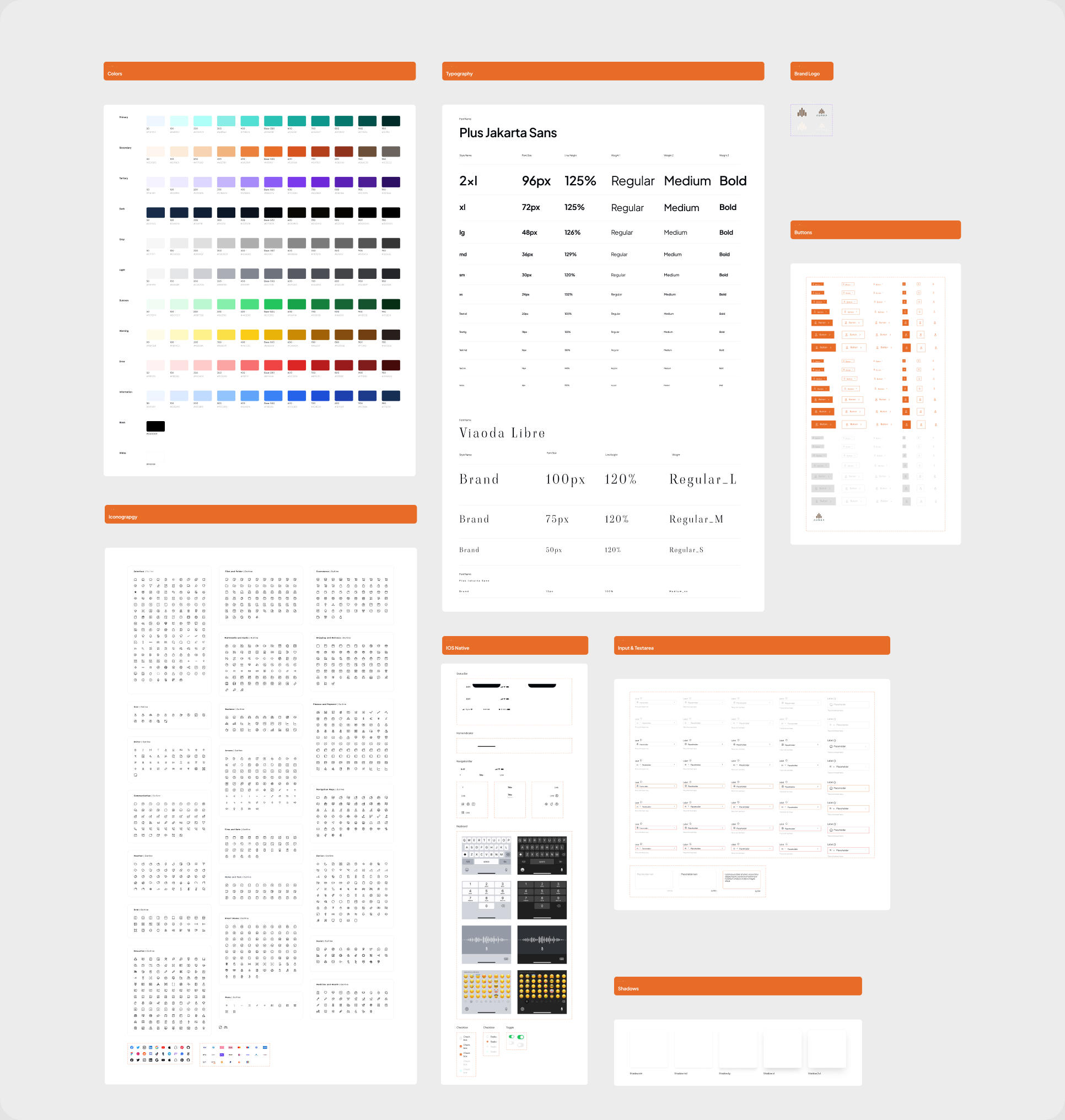 AUREA design system: colors, typography, icons, buttons and shadows