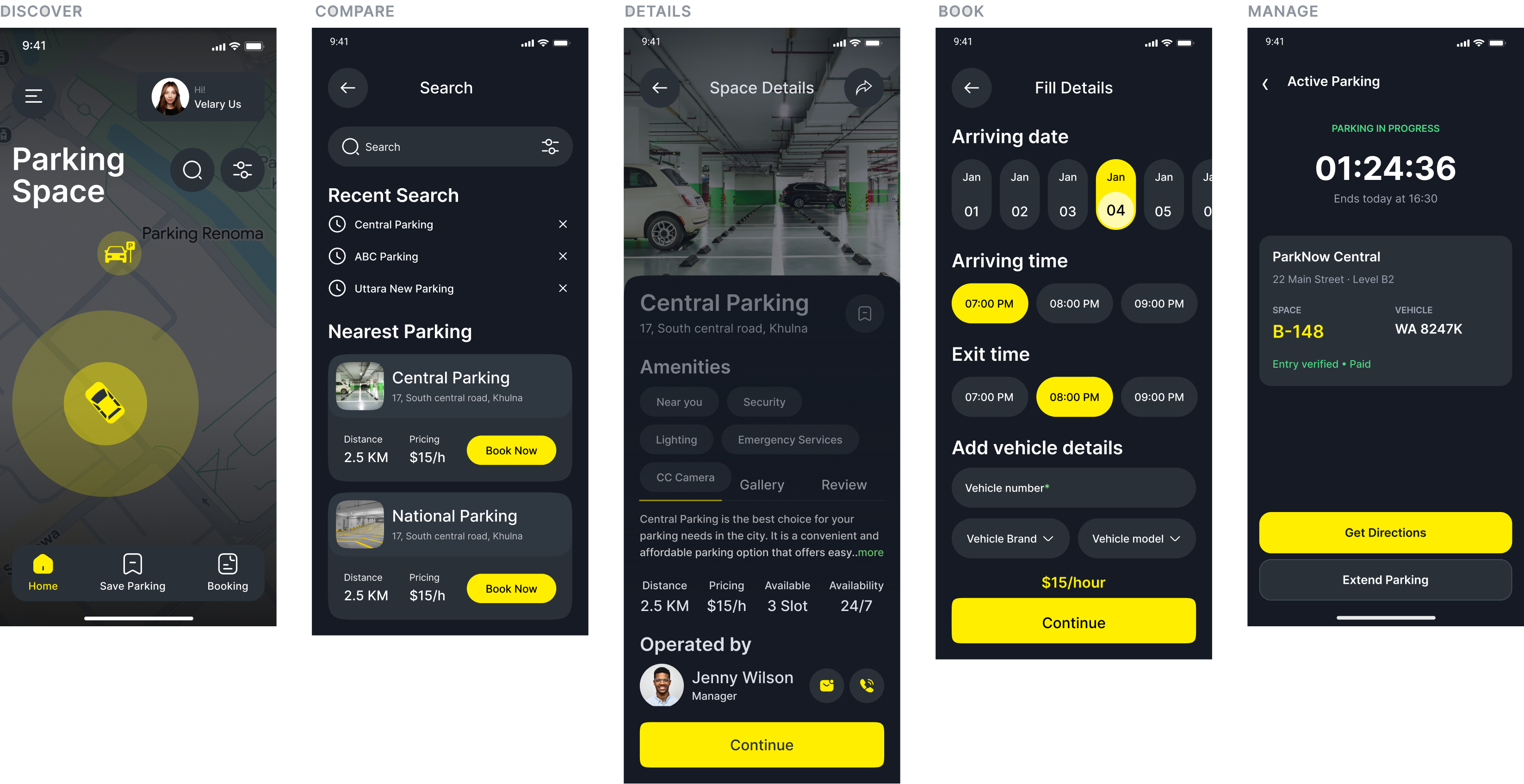 ParkNow final UI screens