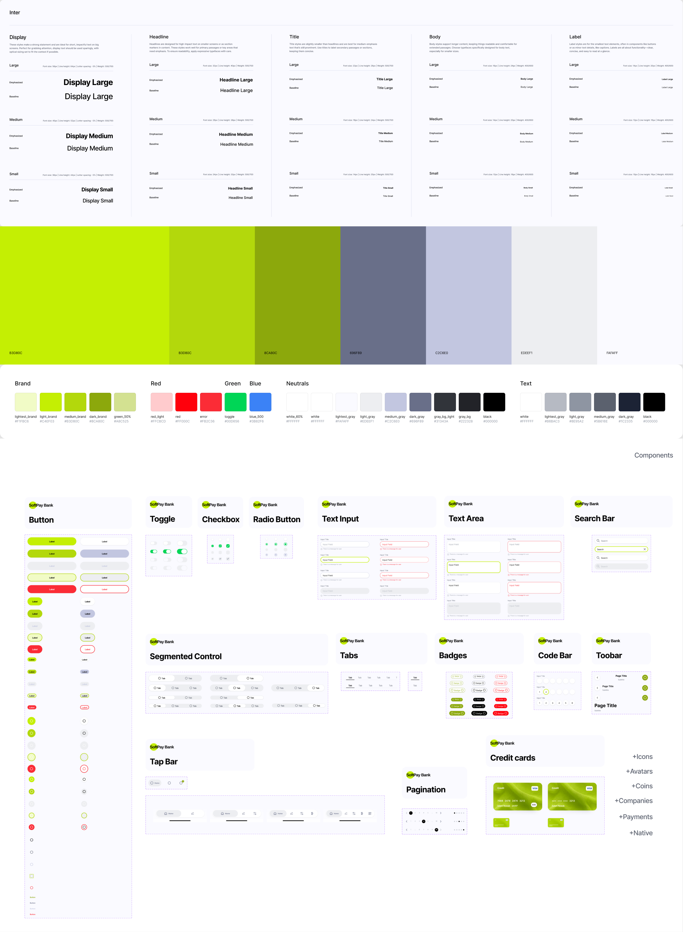 SoftPay design system: colors, typography, components and states