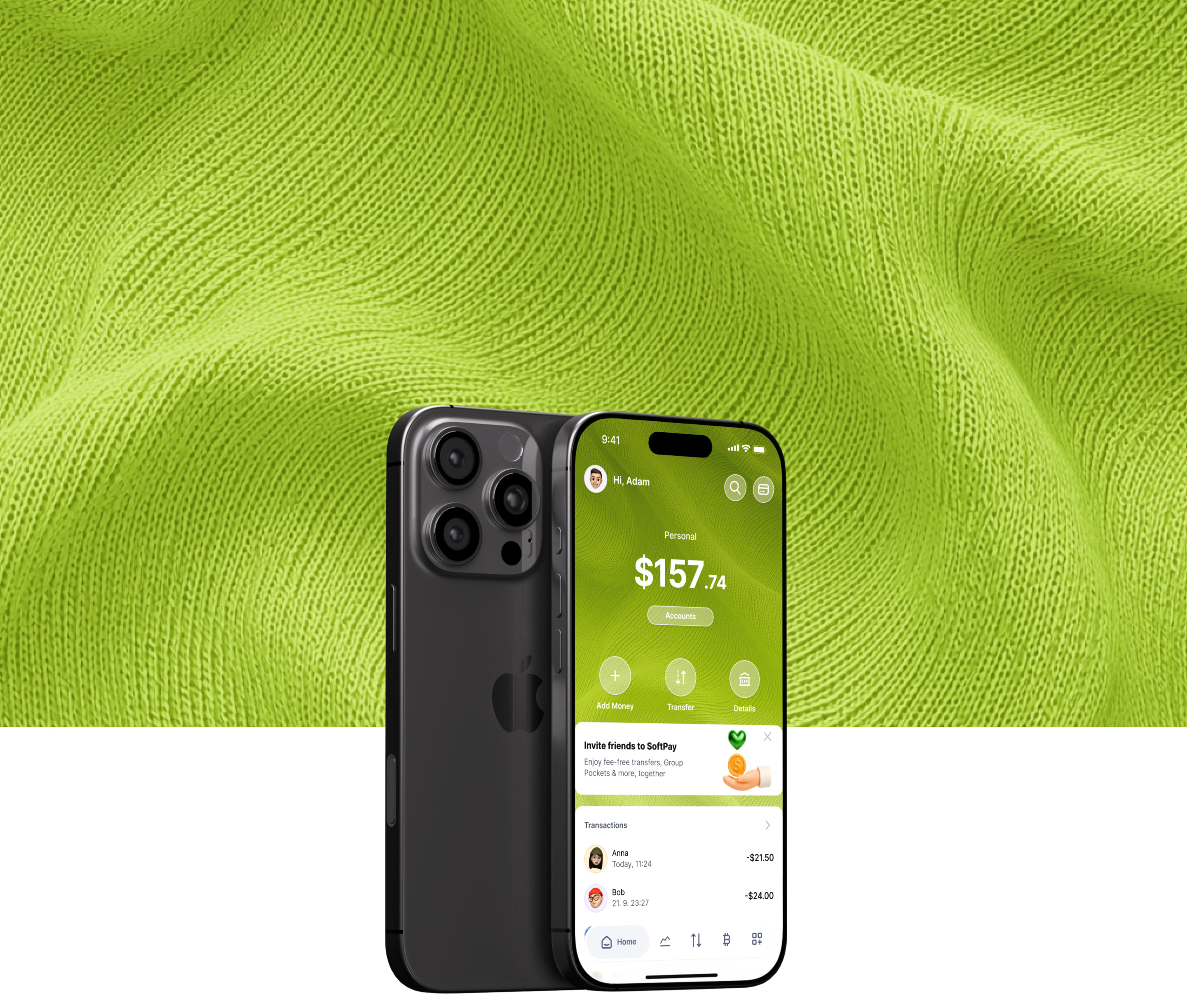 SoftPay Bank mobile banking app on a phone