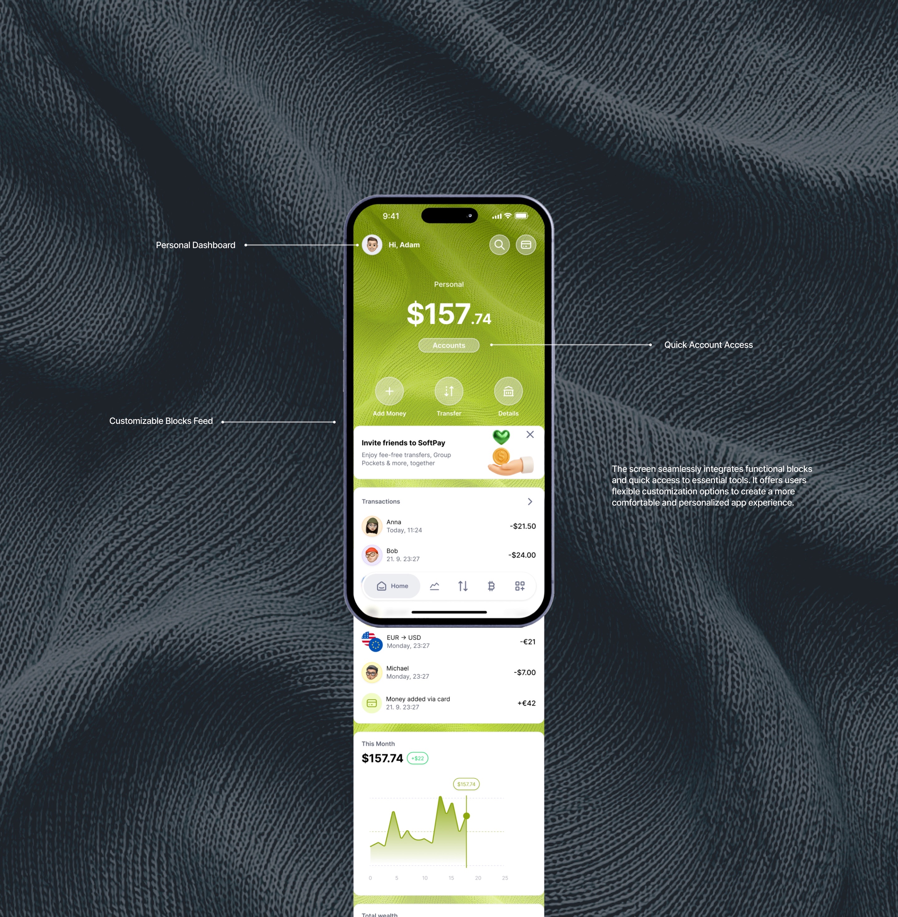 Final UI screens of the SoftPay Bank app